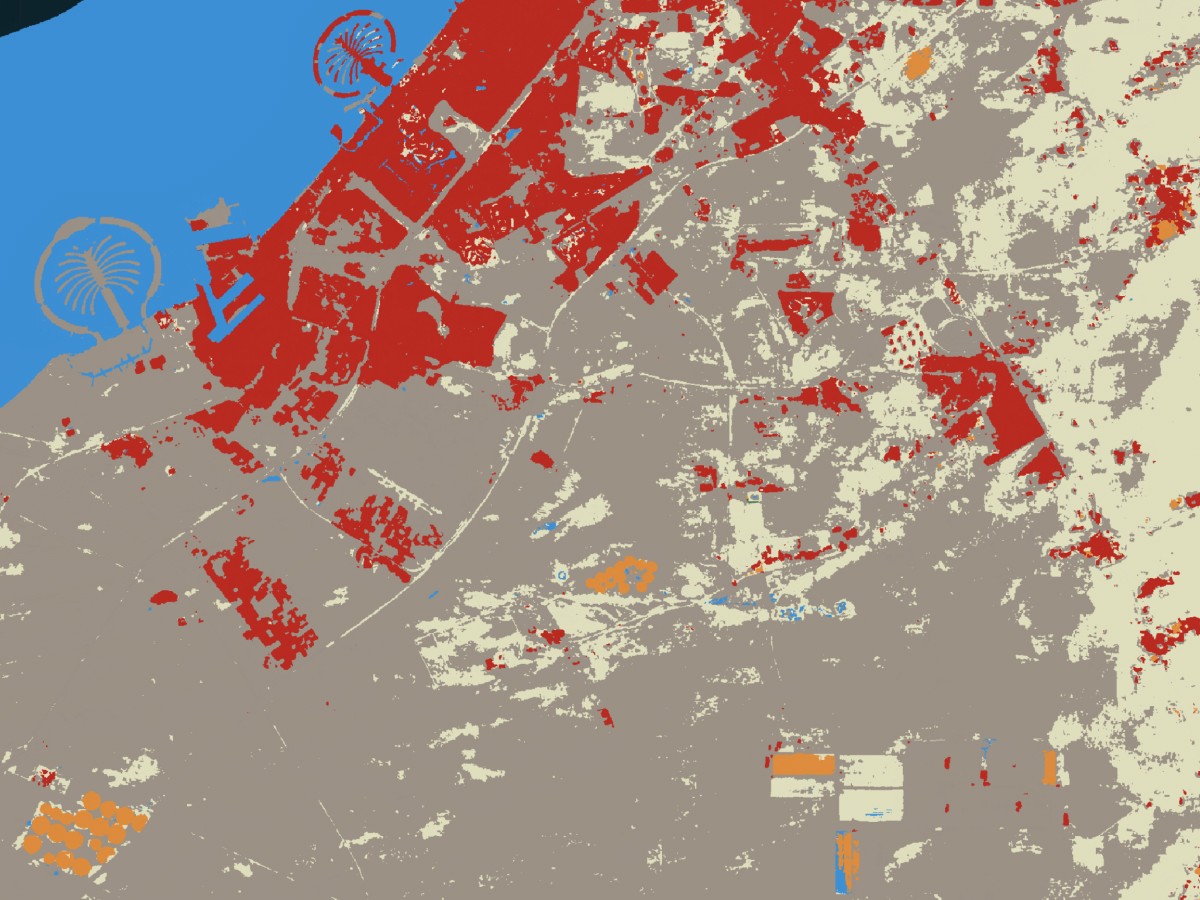 Image of Dubai depicted through IOs Maps for Good 9 land cover classes