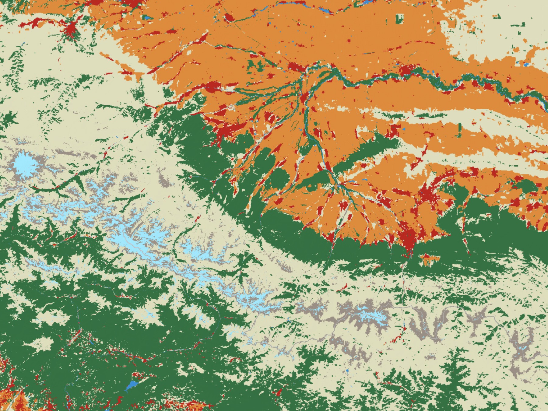 Image of the Georgia mountains depicted through IOs Maps for Good 9 land cover classes